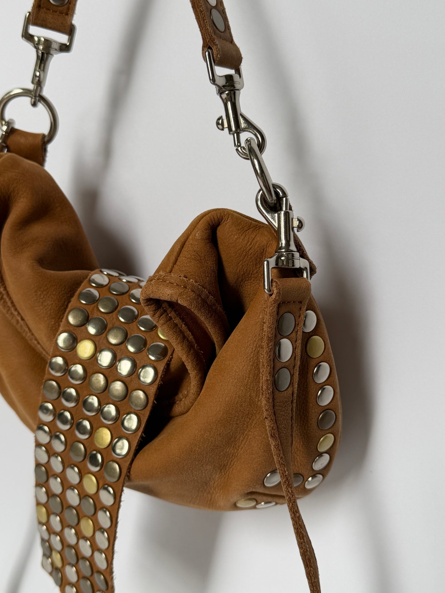 Mixed Metal Studded Shoulder Bag