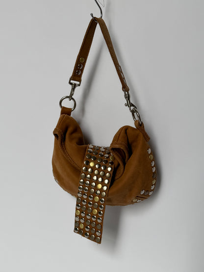 Mixed Metal Studded Shoulder Bag