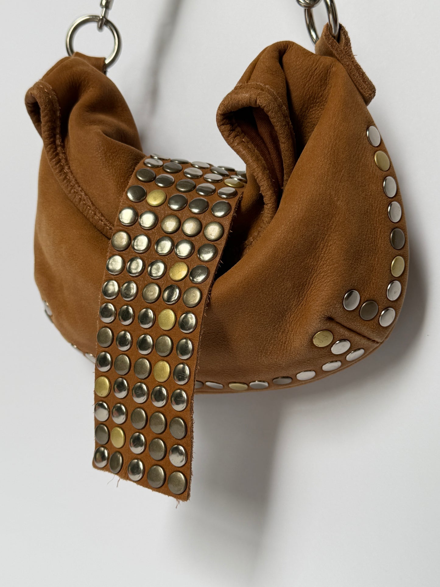 Mixed Metal Studded Shoulder Bag