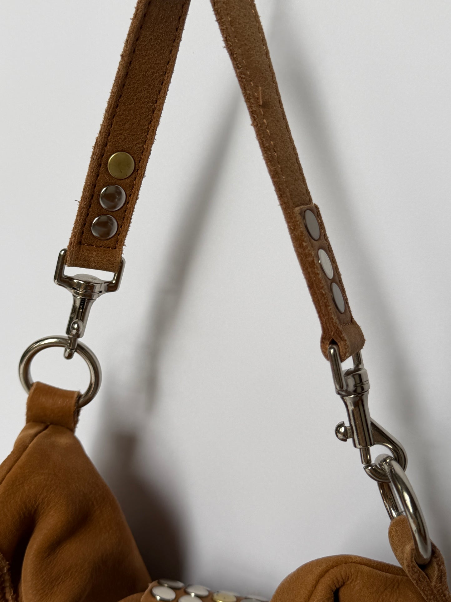 Mixed Metal Studded Shoulder Bag