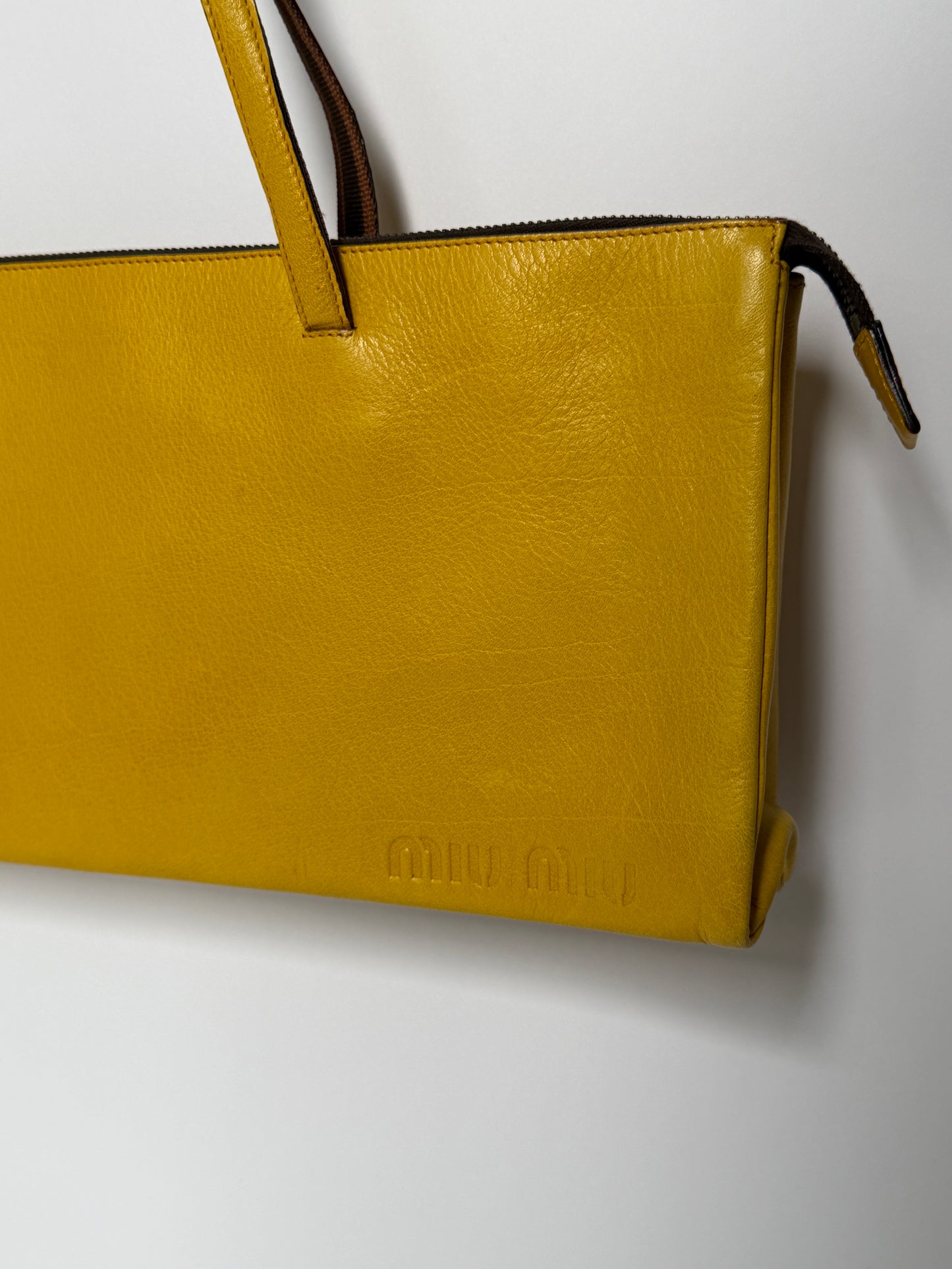 Miu Miu Vintage Yellow East-West Leather Tote