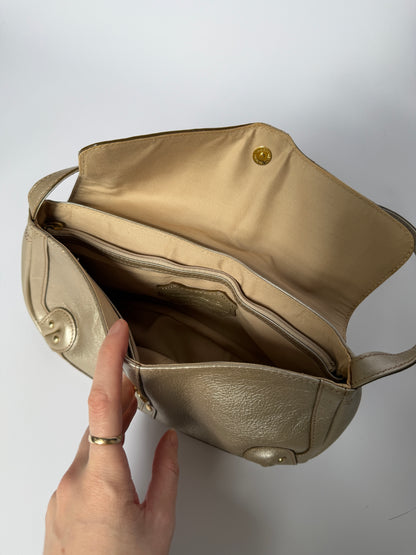 Silvery Champagne Leather Shoulder Bag