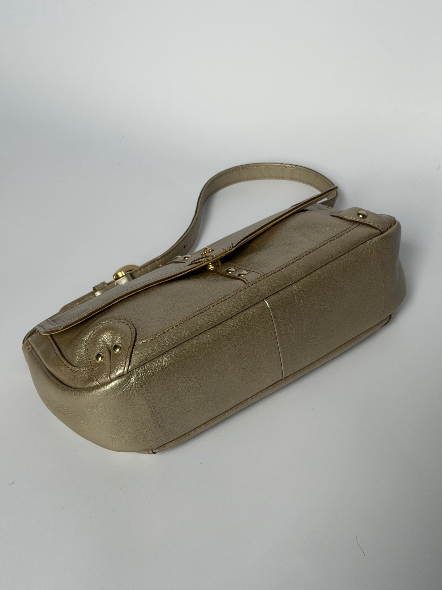 Silvery Champagne Leather Shoulder Bag