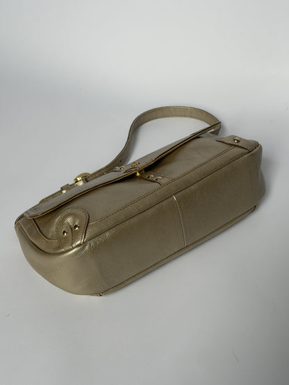 Silvery Champagne Leather Shoulder Bag