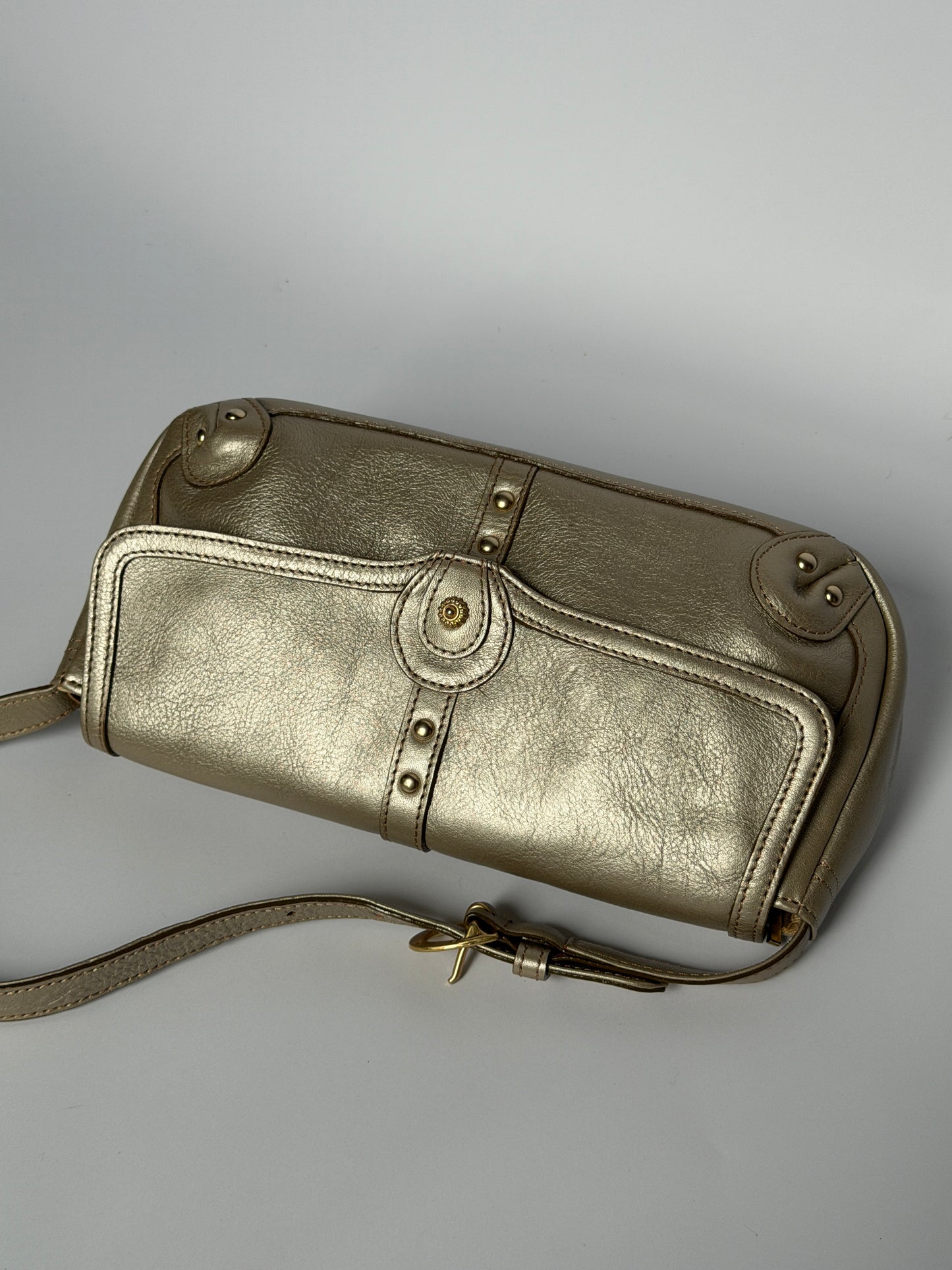 Silvery Champagne Leather Shoulder Bag