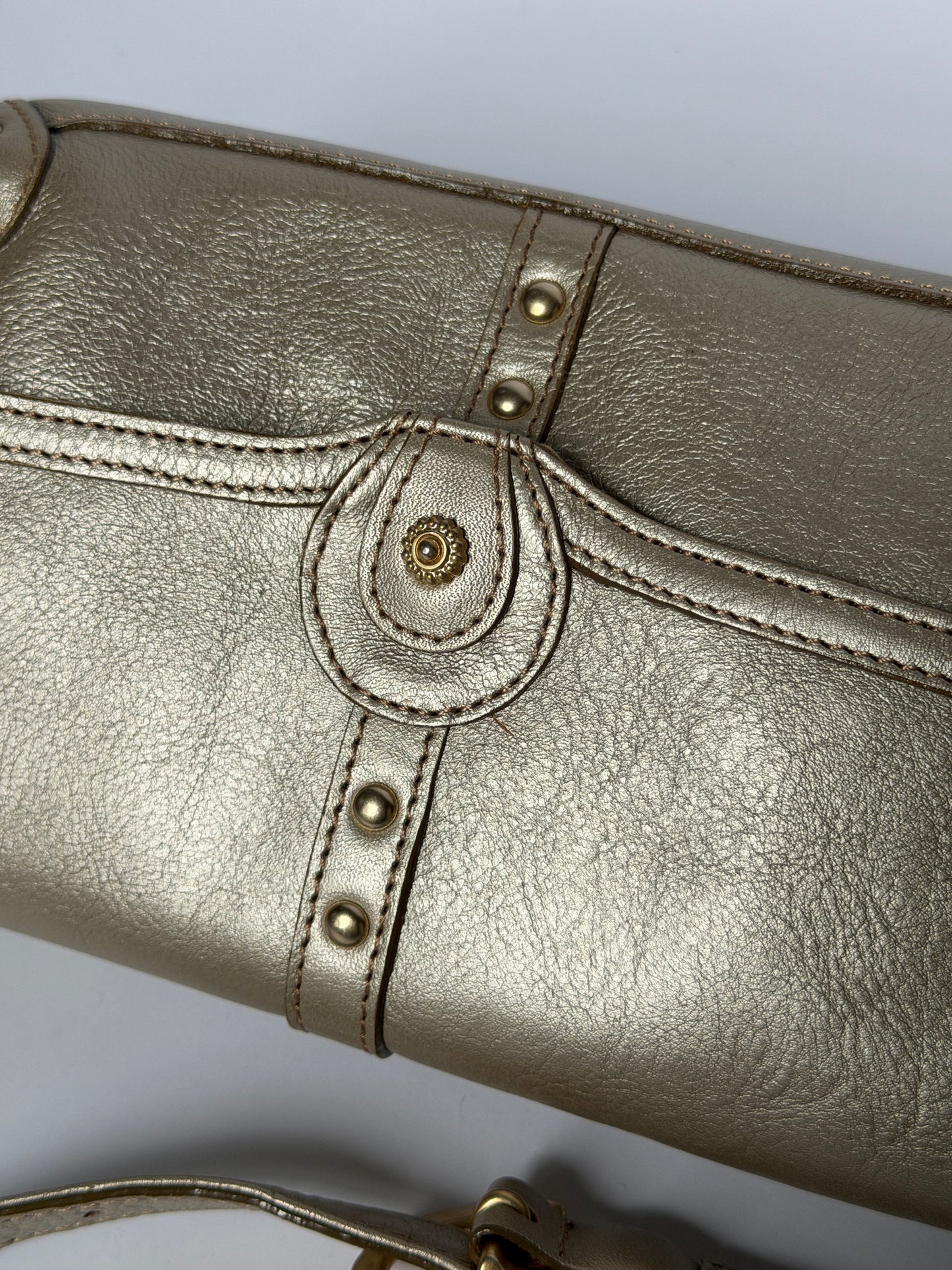 Silvery Champagne Leather Shoulder Bag