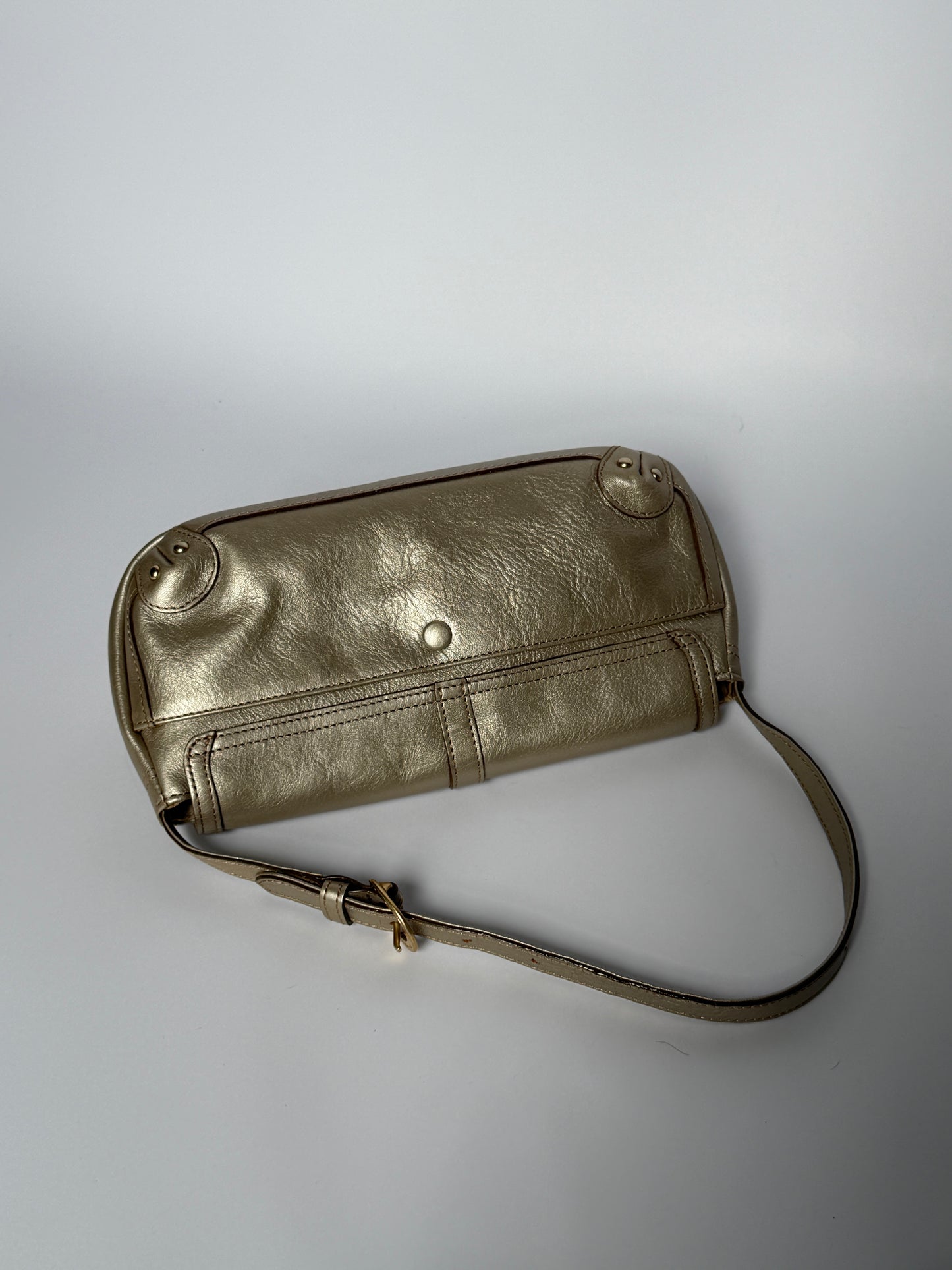 Silvery Champagne Leather Shoulder Bag