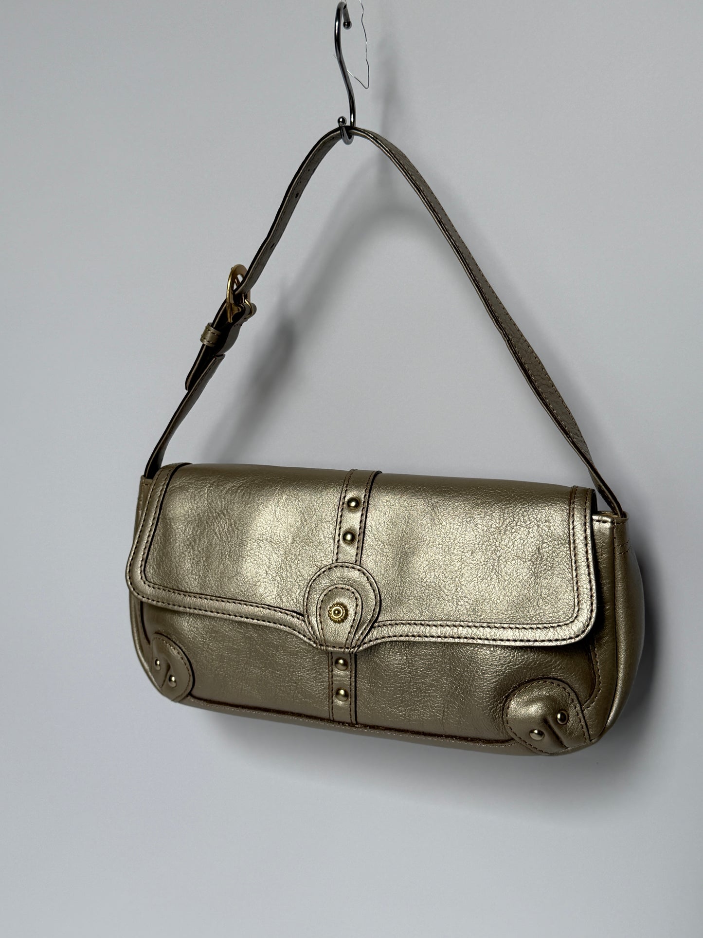 Silvery Champagne Leather Shoulder Bag