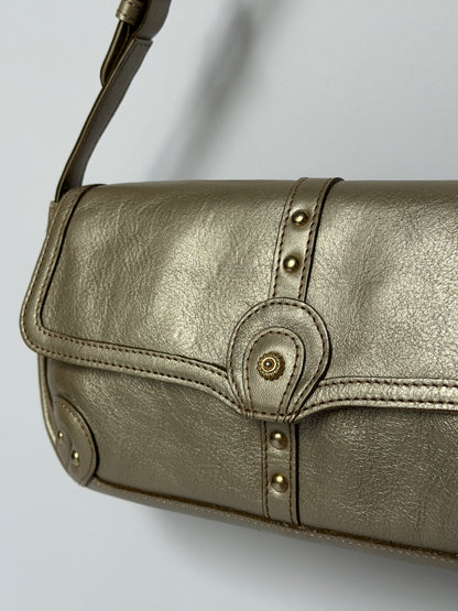 Silvery Champagne Leather Shoulder Bag