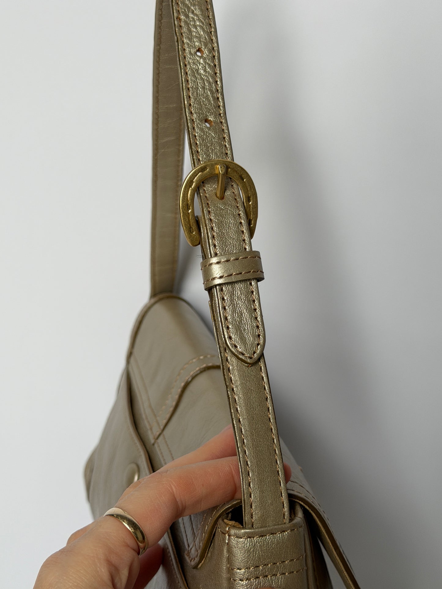 Silvery Champagne Leather Shoulder Bag