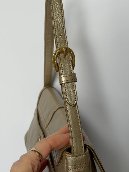 Silvery Champagne Leather Shoulder Bag