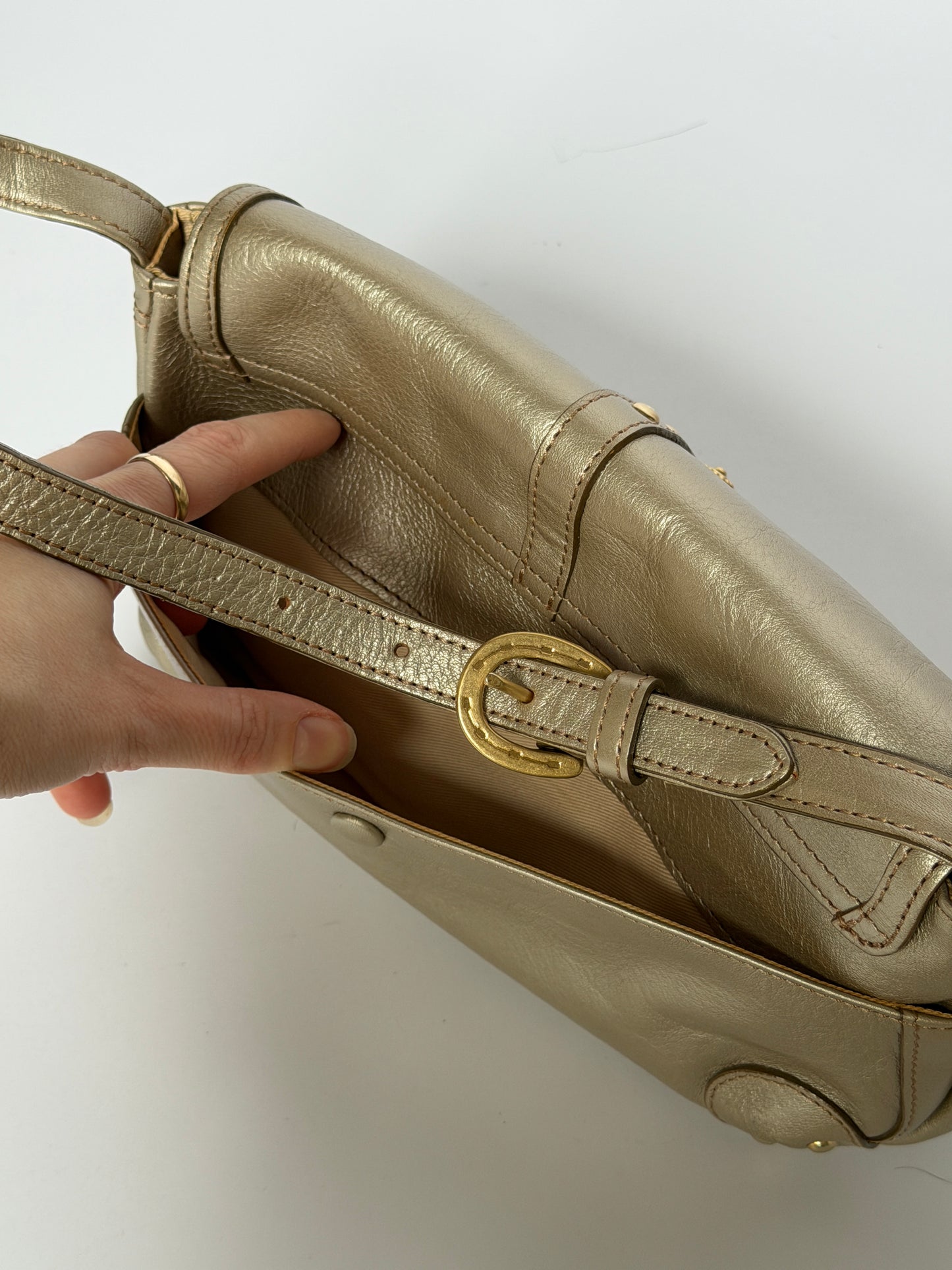 Silvery Champagne Leather Shoulder Bag