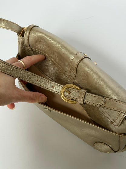 Silvery Champagne Leather Shoulder Bag