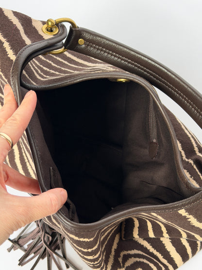 Zebra Print Canvas Shoulder Bag