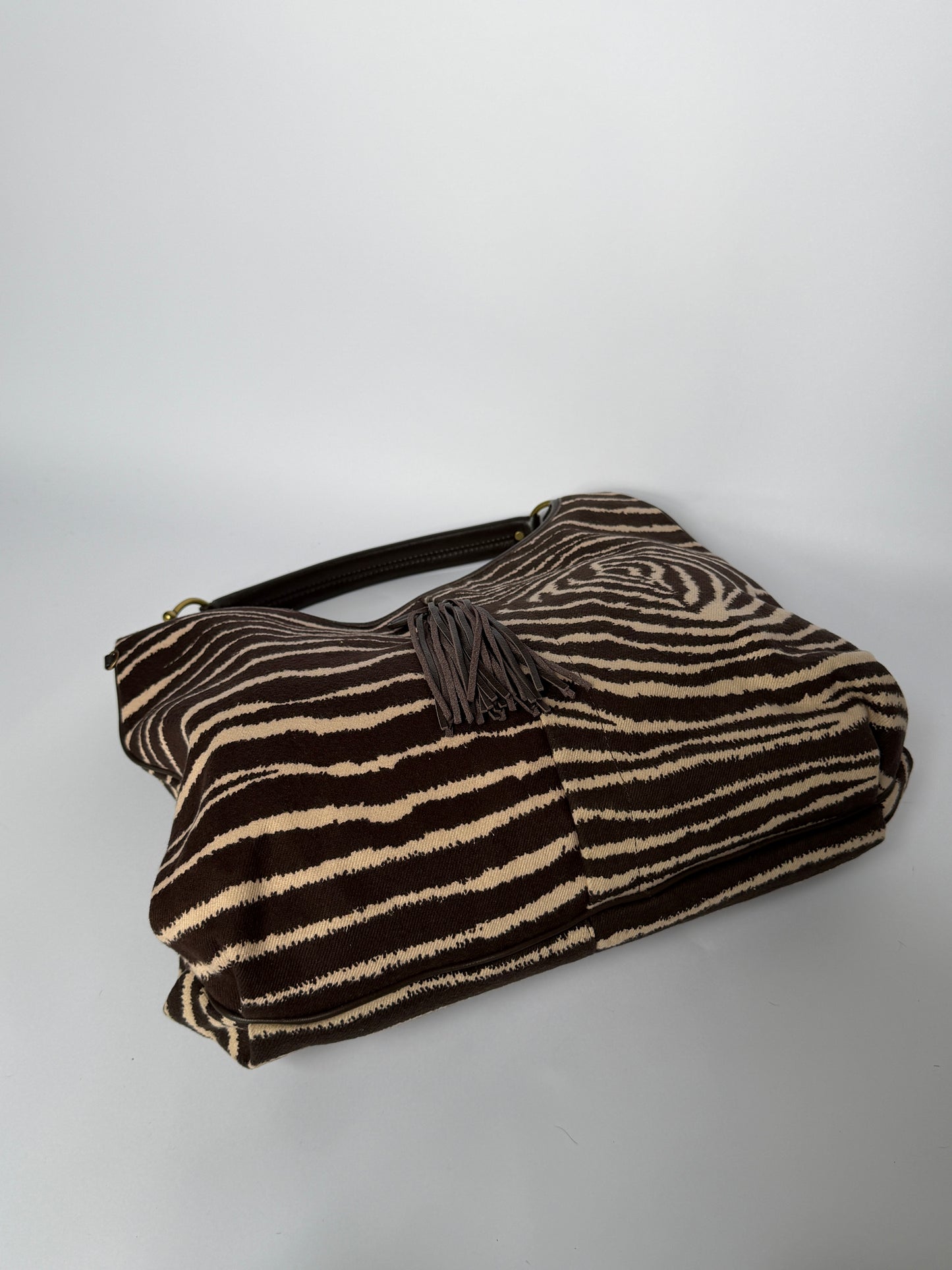 Zebra Print Canvas Shoulder Bag