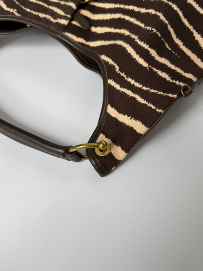 Zebra Print Canvas Shoulder Bag
