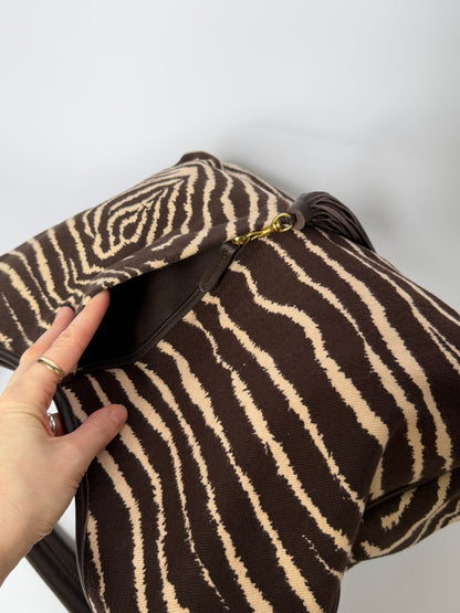 Zebra Print Canvas Shoulder Bag