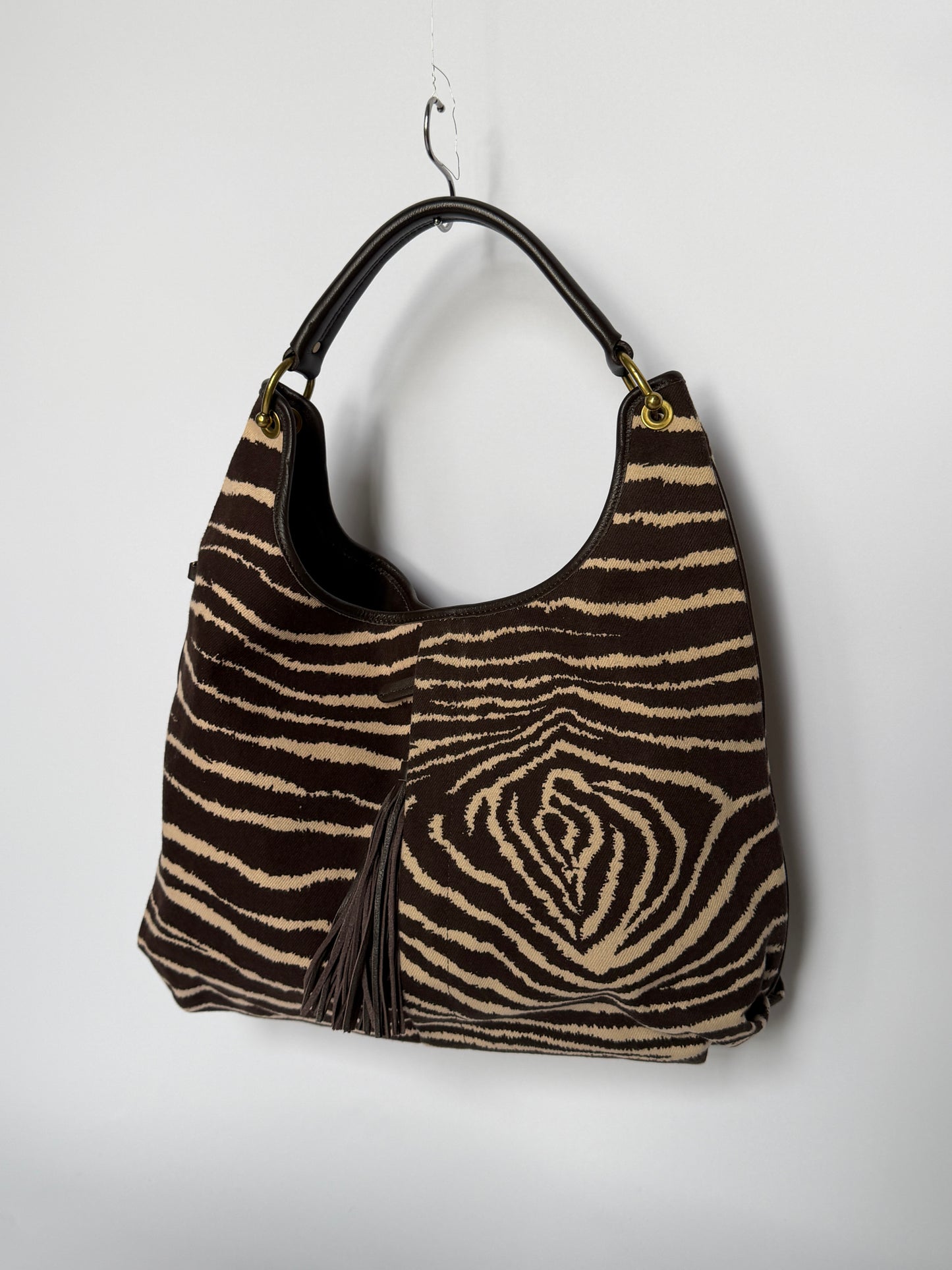 Zebra Print Canvas Shoulder Bag