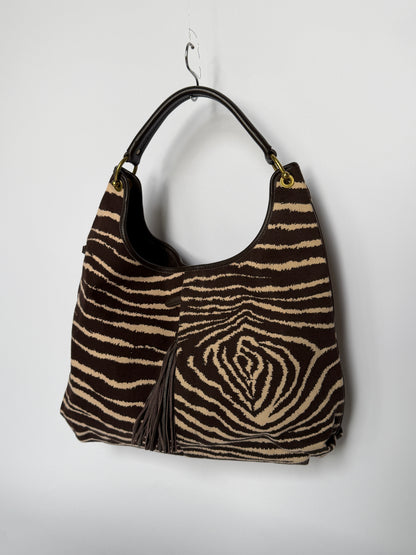 Zebra Print Canvas Shoulder Bag