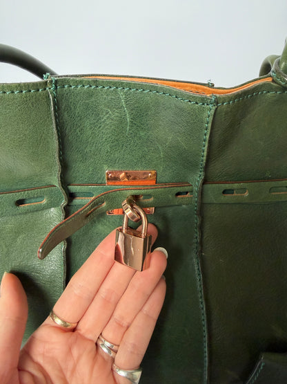 Forest Green Leather Padlock Tote