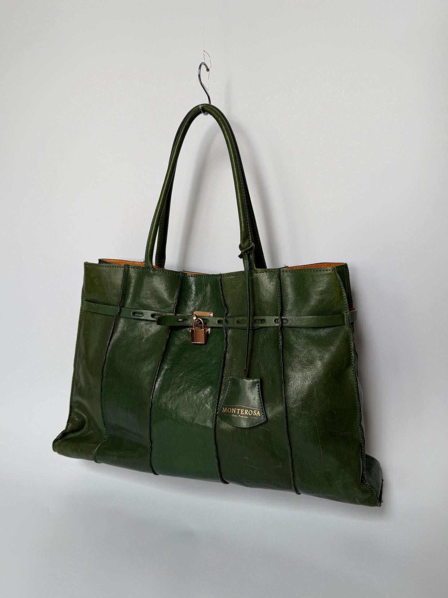 Forest Green Leather Padlock Tote