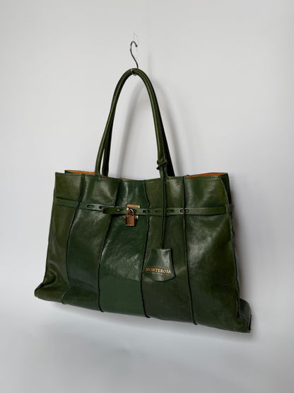 Forest Green Leather Padlock Tote
