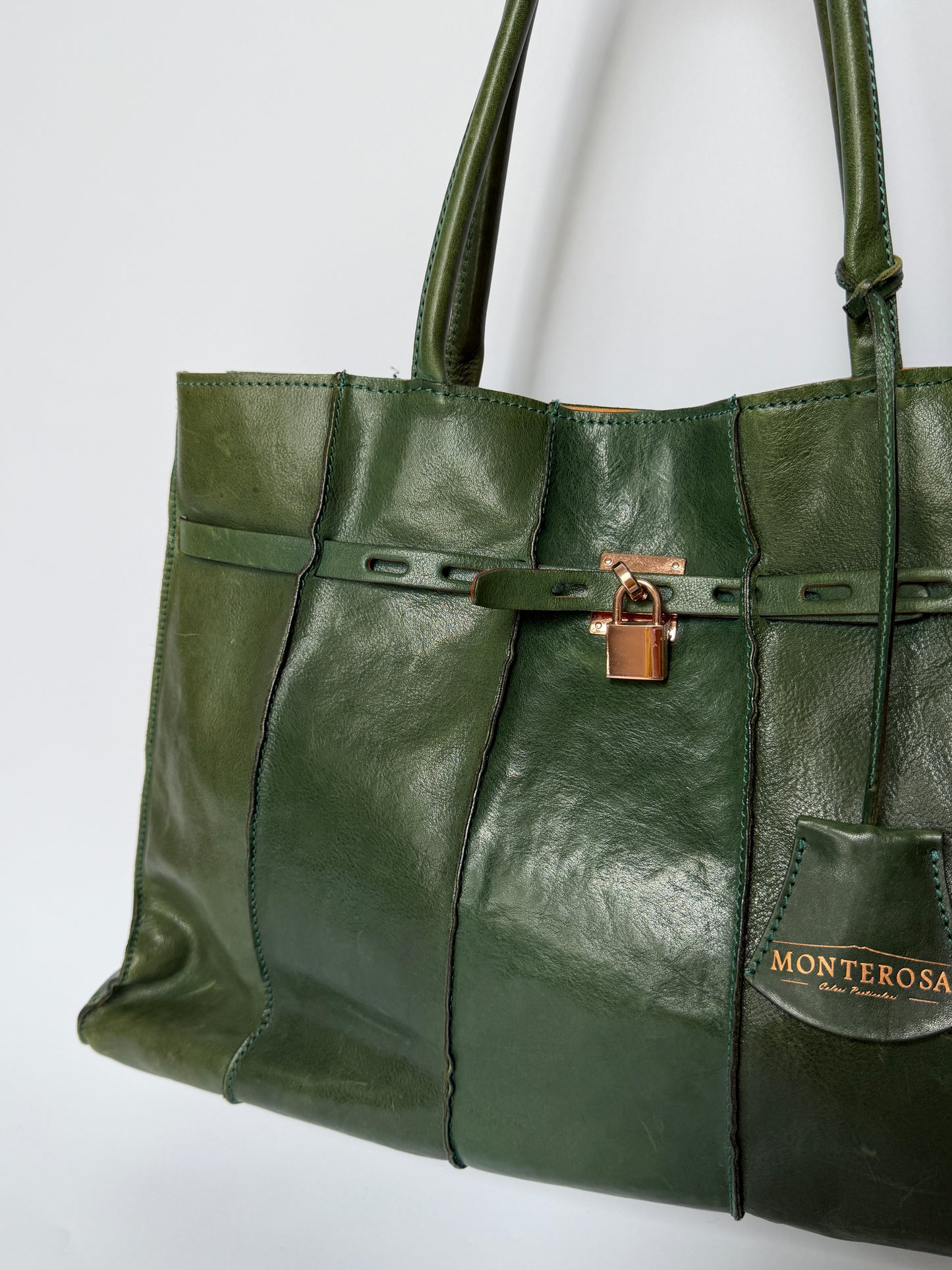 Forest Green Leather Padlock Tote