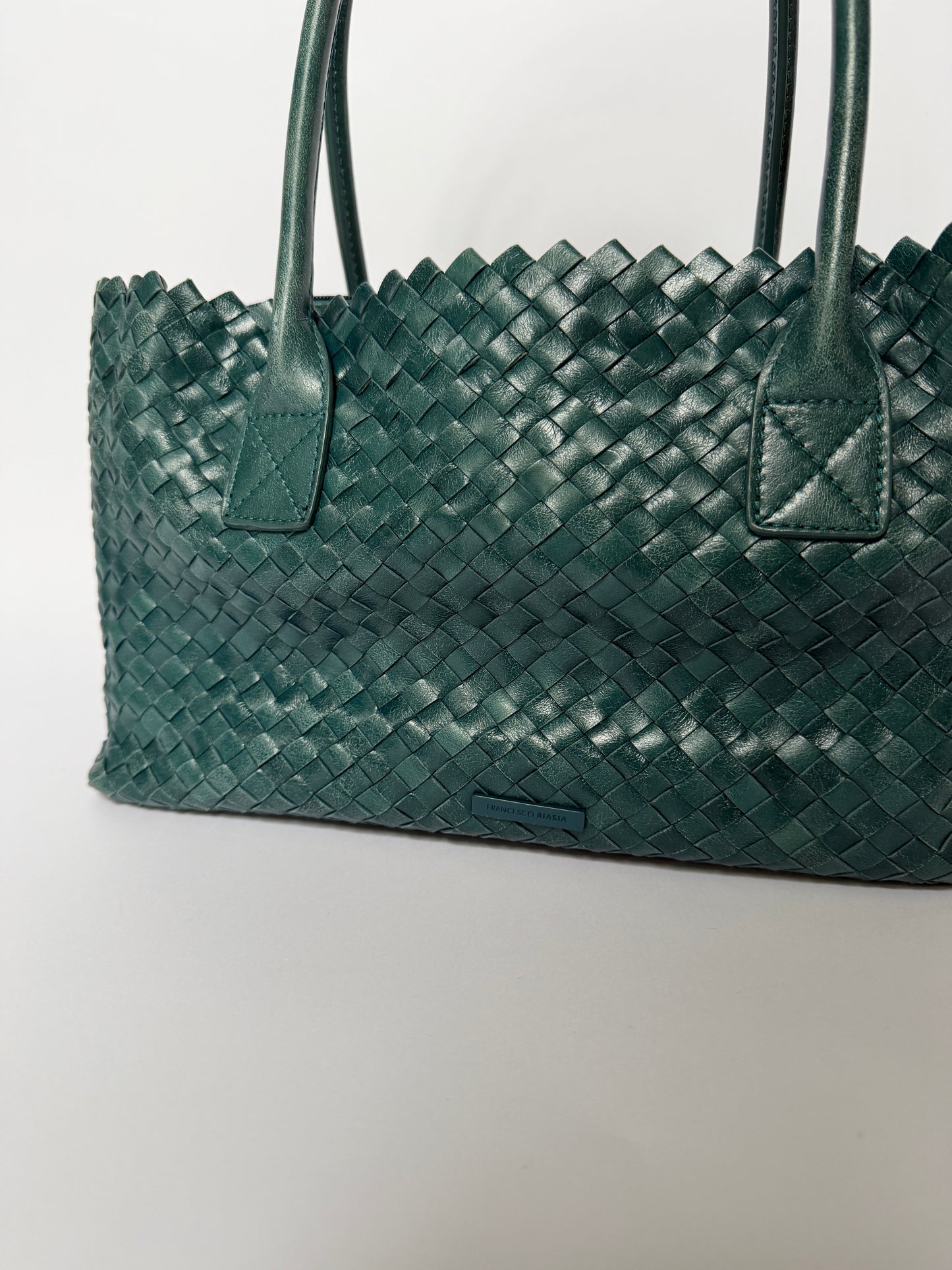 Italian Teal Woven Leather Tote Bag