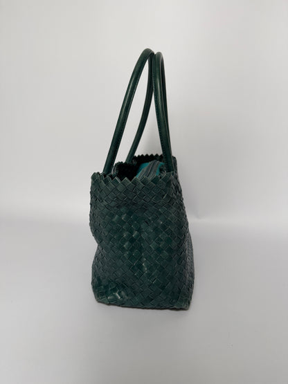 Italian Teal Woven Leather Tote Bag