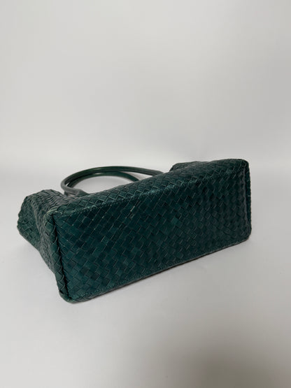 Italian Teal Woven Leather Tote Bag