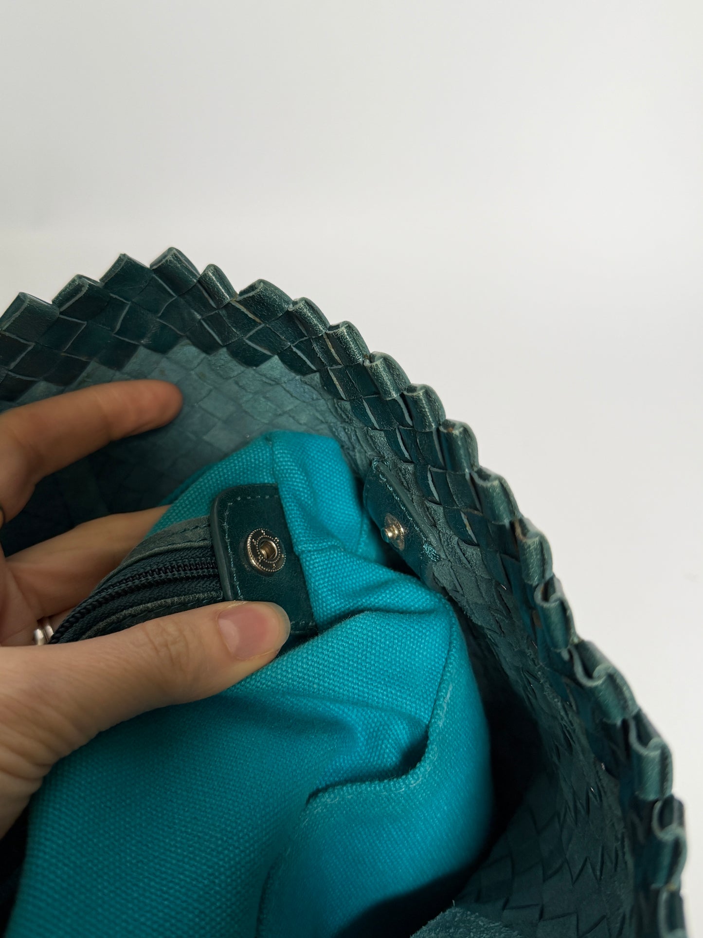 Italian Teal Woven Leather Tote Bag