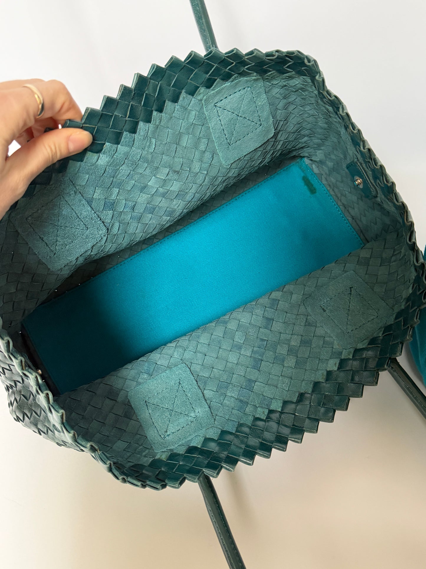 Italian Teal Woven Leather Tote Bag