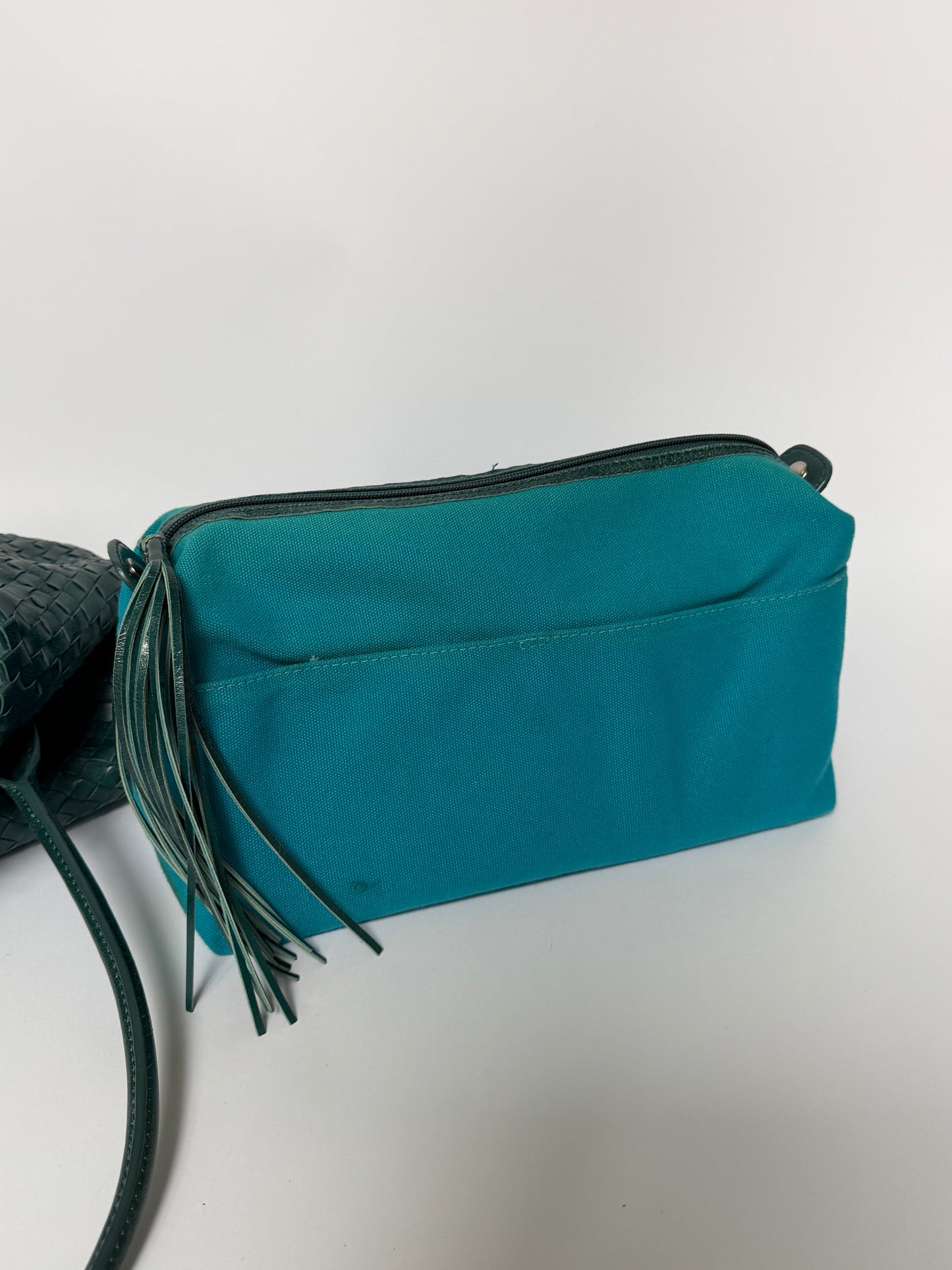 Italian Teal Woven Leather Tote Bag