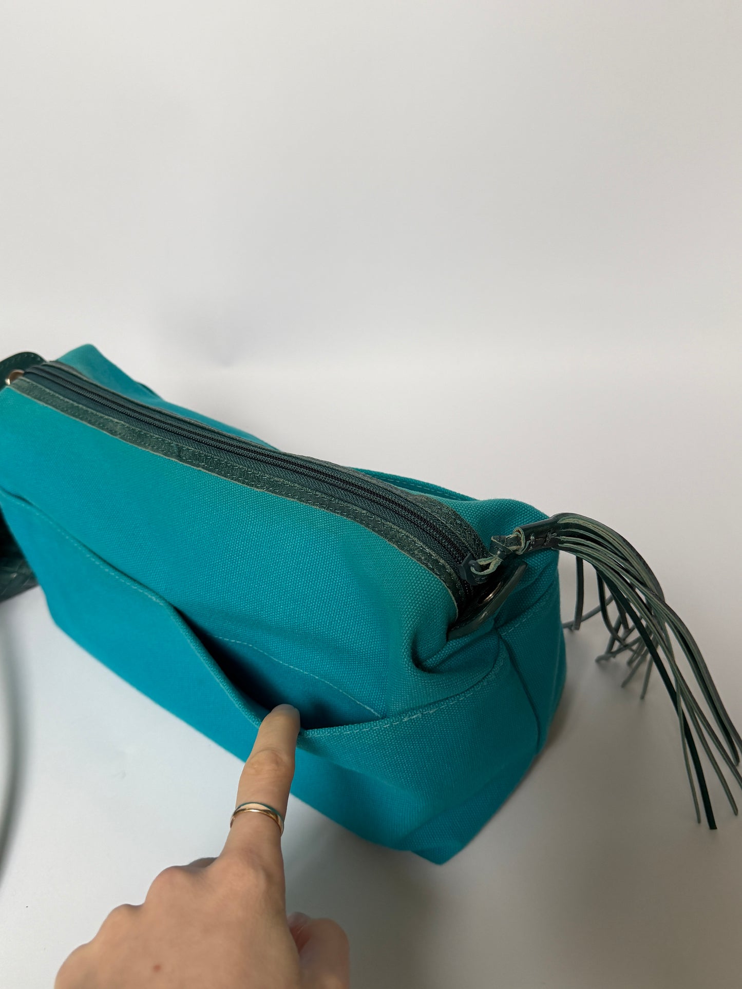Italian Teal Woven Leather Tote Bag