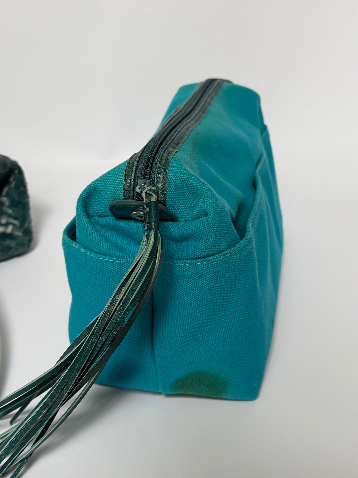 Italian Teal Woven Leather Tote Bag