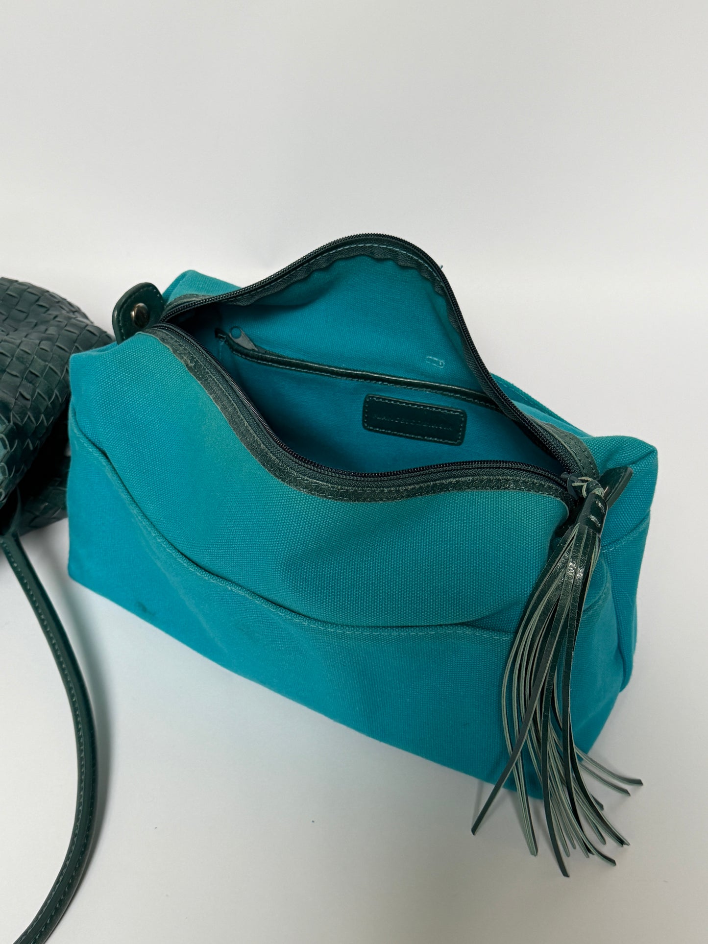 Italian Teal Woven Leather Tote Bag