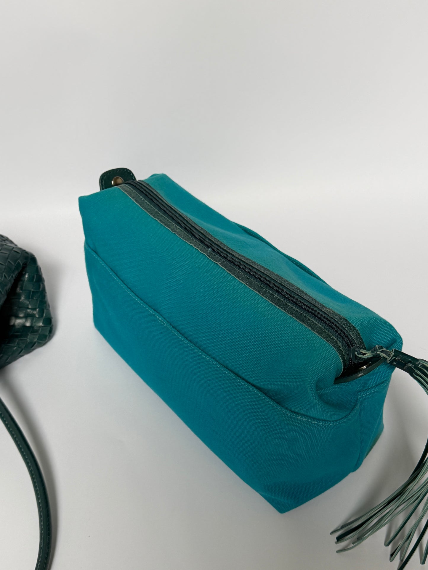 Italian Teal Woven Leather Tote Bag