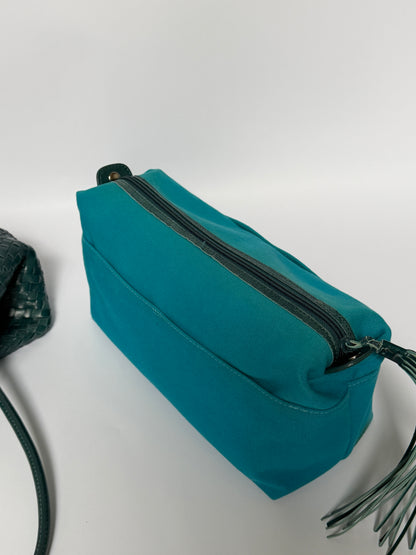 Italian Teal Woven Leather Tote Bag