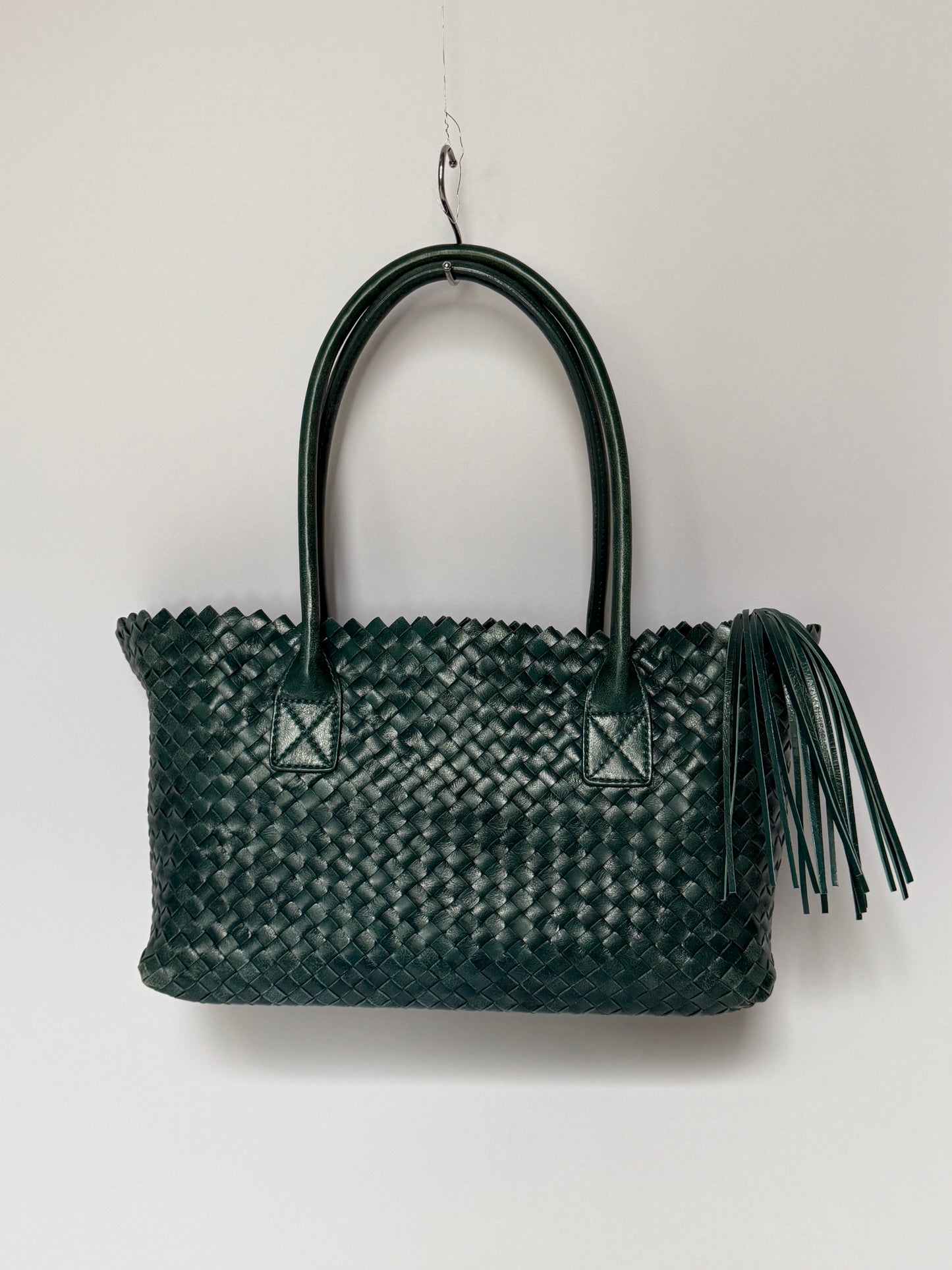 Italian Teal Woven Leather Tote Bag