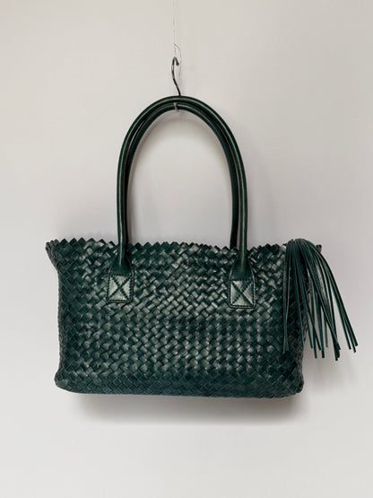 Italian Teal Woven Leather Tote Bag