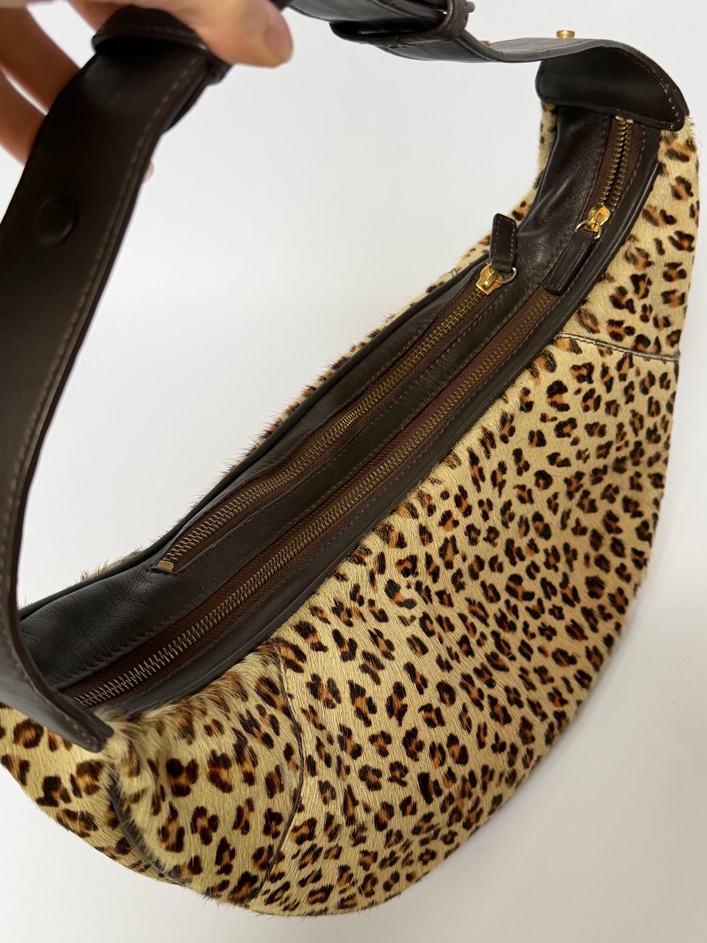 Leopard Pony Hair Crescent Shoulder Bag