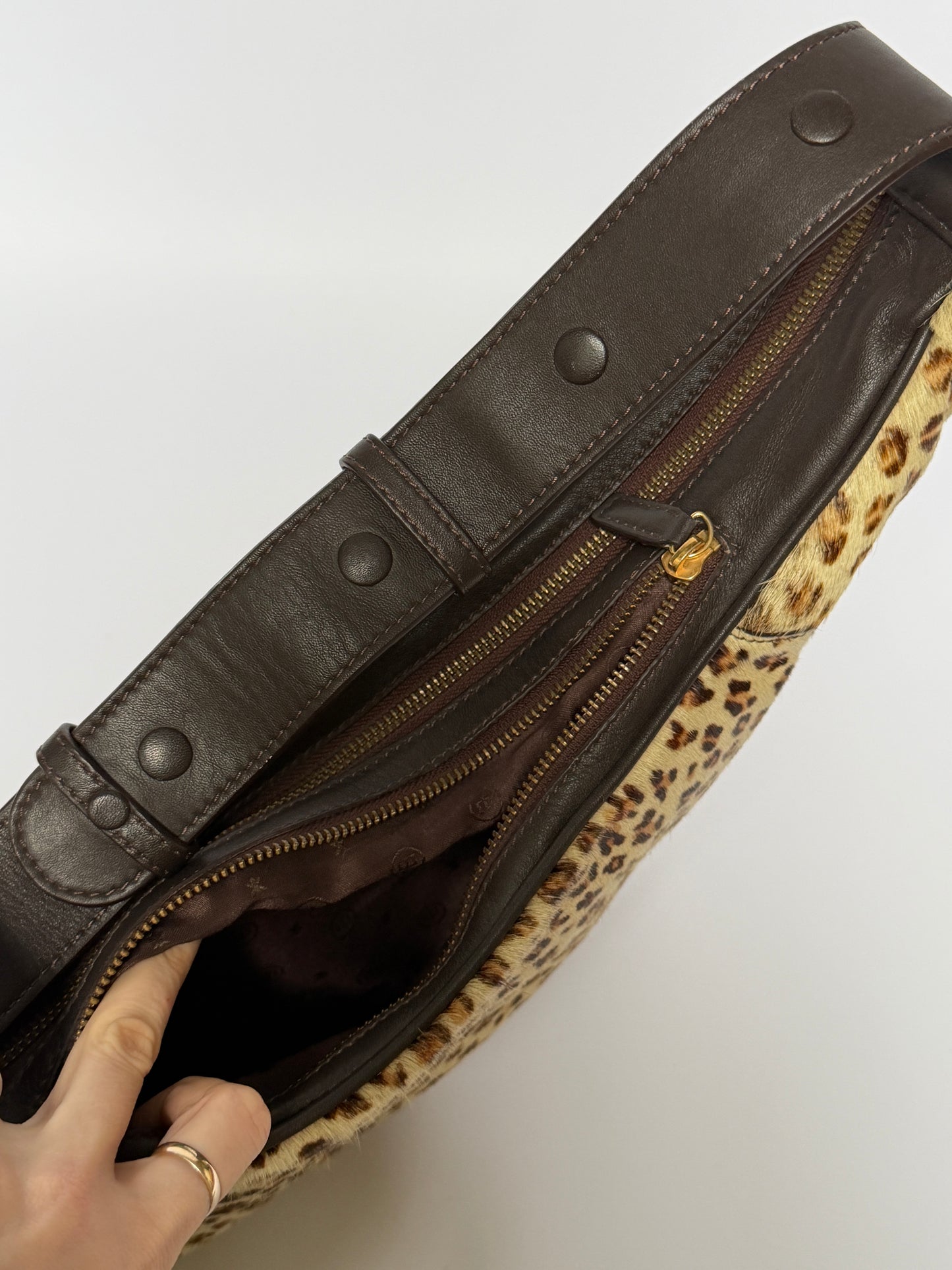 Leopard Pony Hair Crescent Shoulder Bag