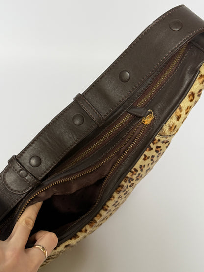 Leopard Pony Hair Crescent Shoulder Bag