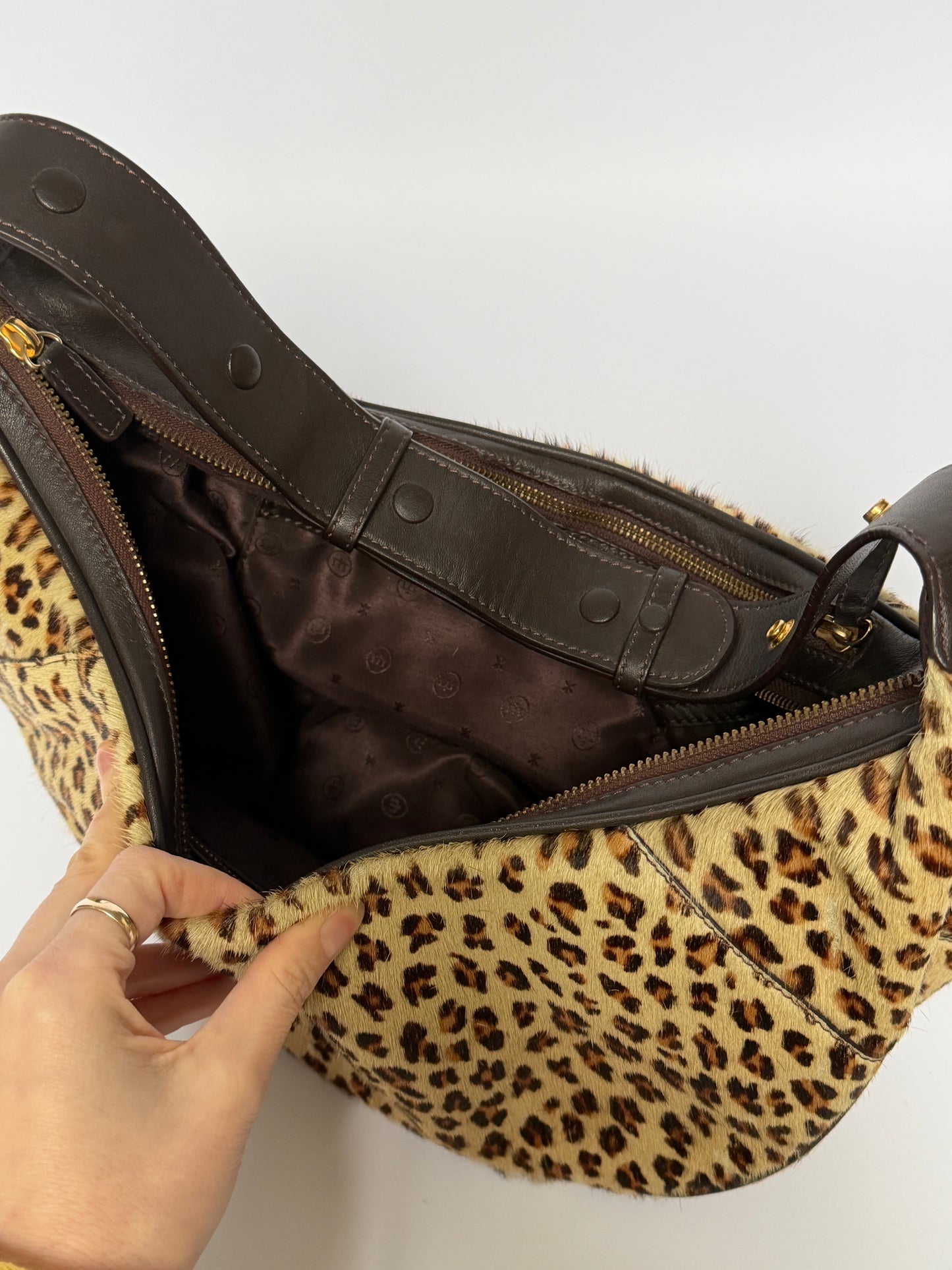 Leopard Pony Hair Crescent Shoulder Bag