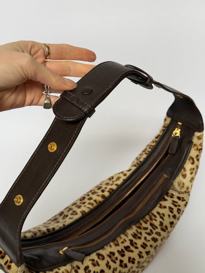 Leopard Pony Hair Crescent Shoulder Bag