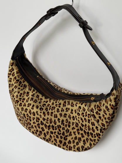 Leopard Pony Hair Crescent Shoulder Bag