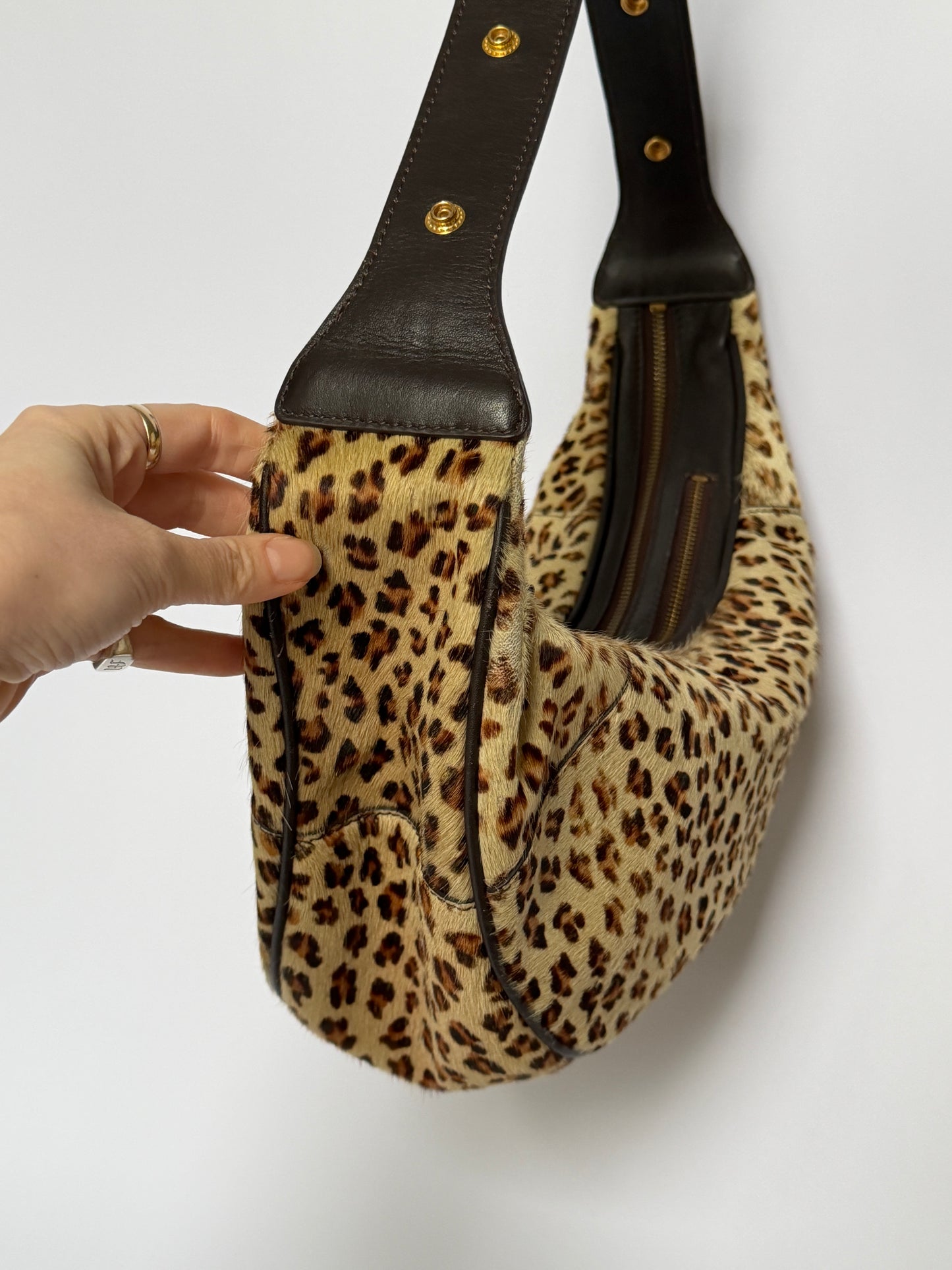 Leopard Pony Hair Crescent Shoulder Bag