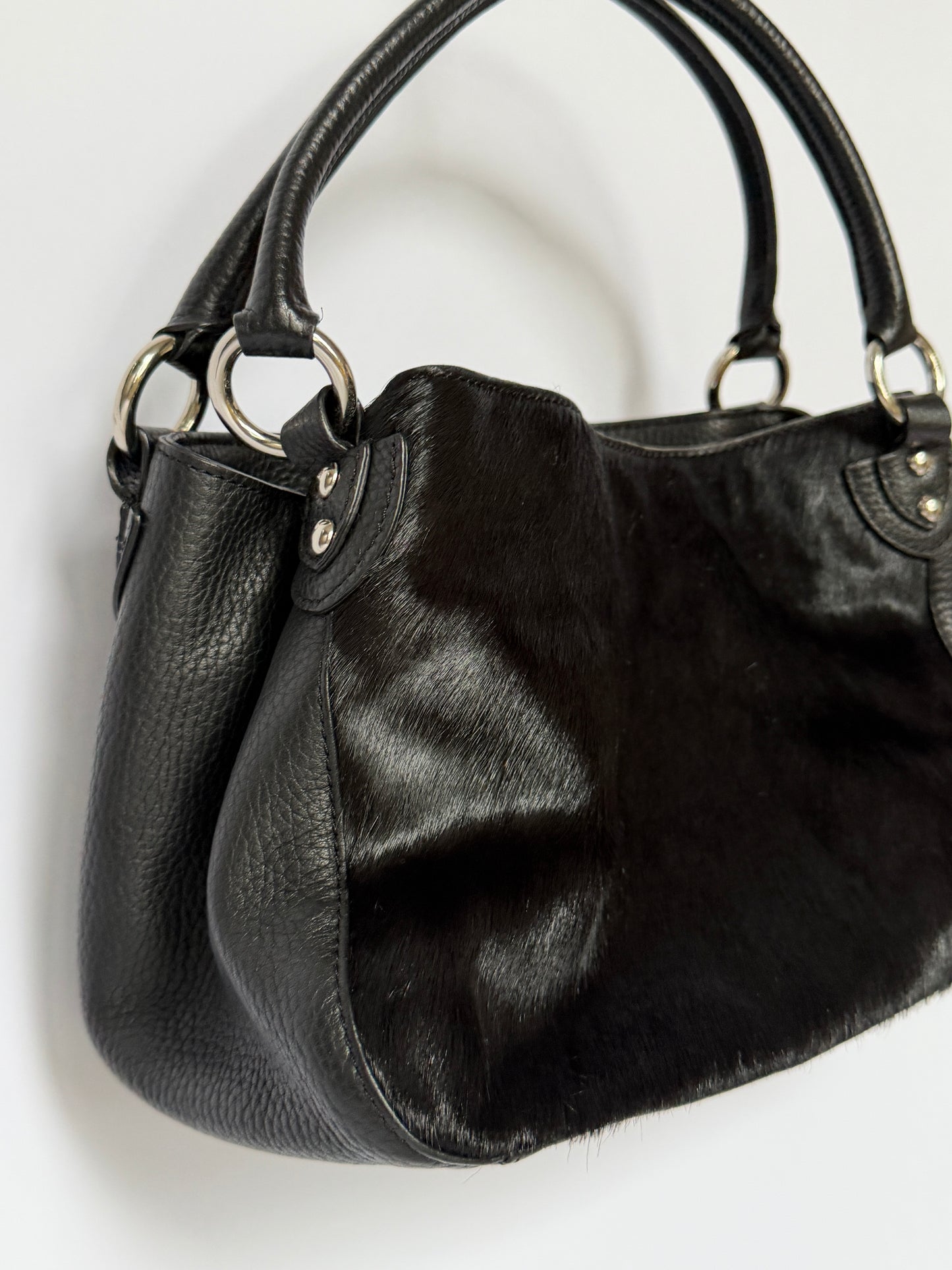 Vintage Black Pony Hair & Leather Bag