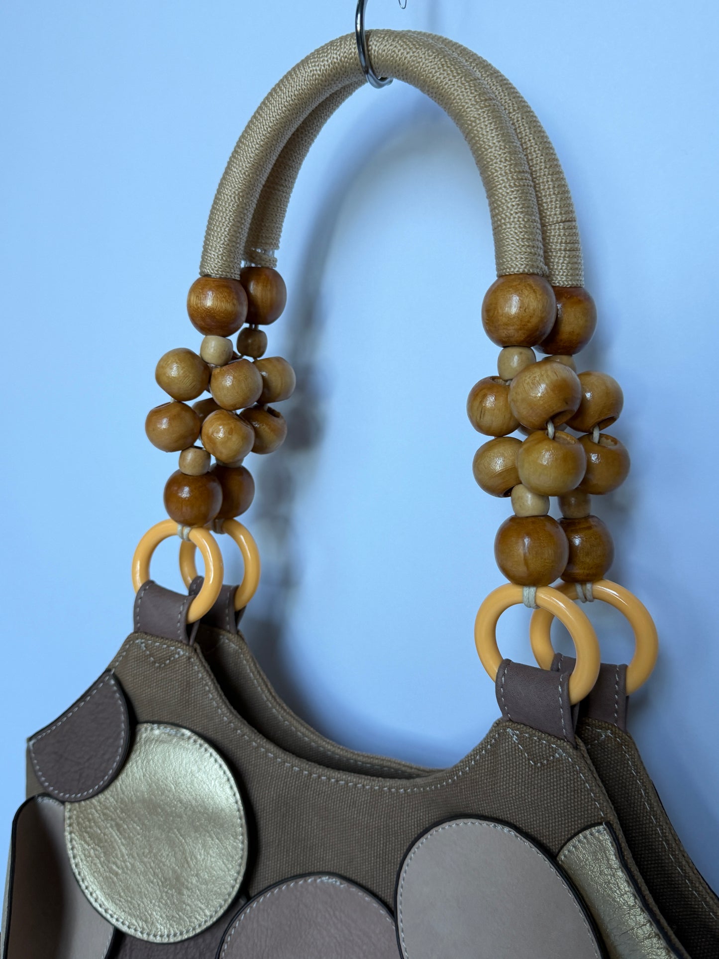 Leather Disc & Wooden Bead Bag