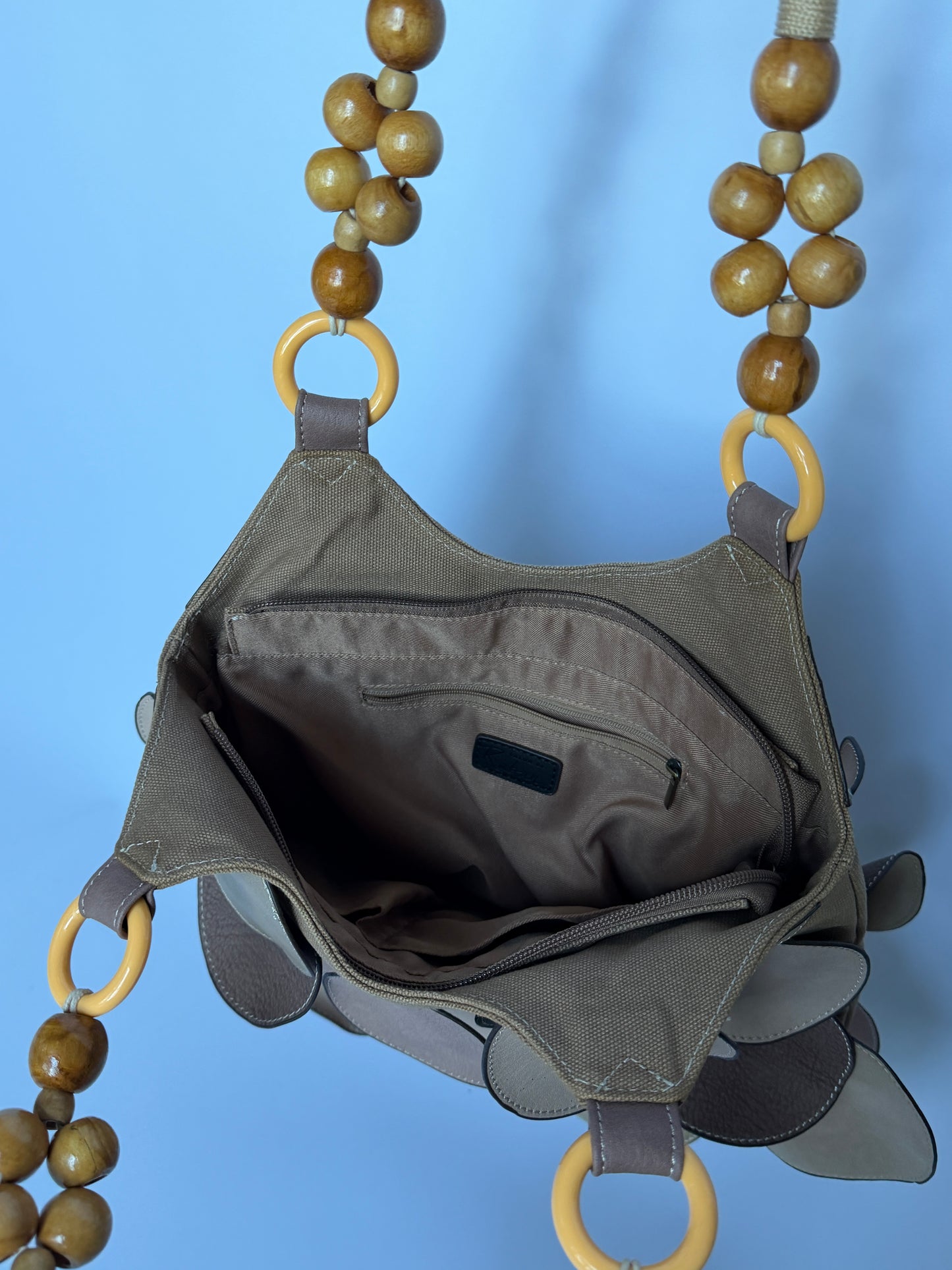 Leather Disc & Wooden Bead Bag